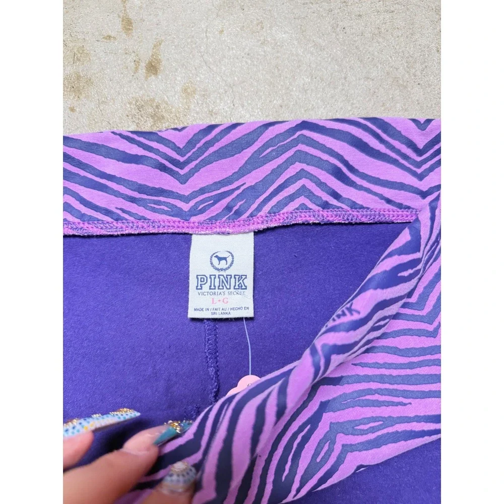 Victoria's Secret Pink Yoga Shorts Purple Zebra Bling Logo Foldover shorts